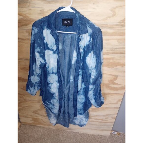 Dazl Bleached Denim Shirt Button Up 1X - Picture 1 of 1